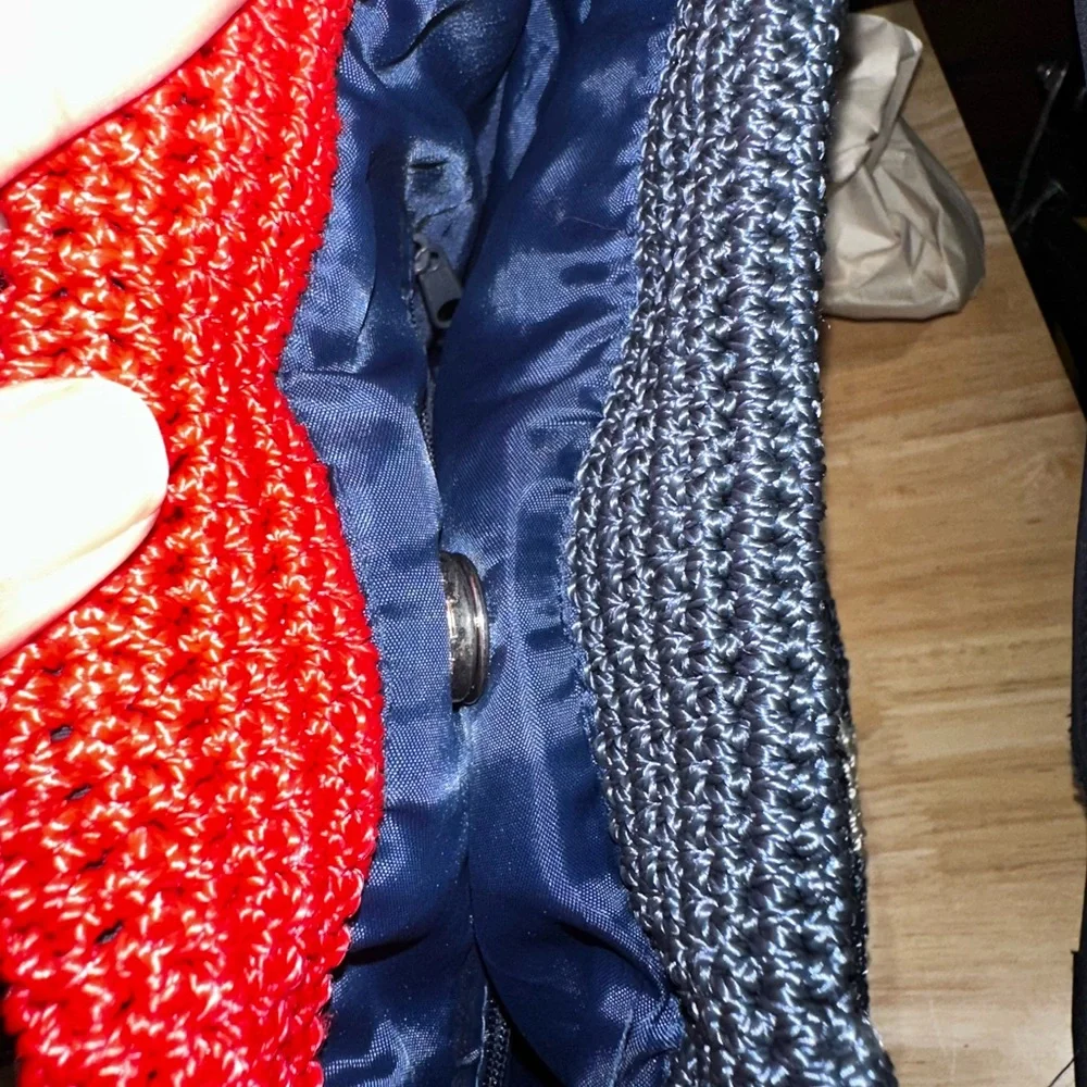 Navy Star Patterned Knitted Tote Bag
